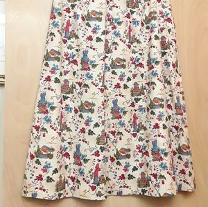 Vintage Handmade Asian Cream Floral Print Skirt